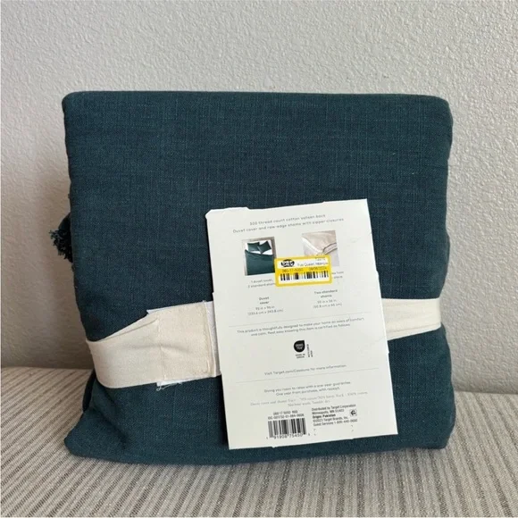NWT Full/Queen Heavyweight Linen Blend Duvet Cover & Sham Set Dark Teal Blue - Picture 2 of 6